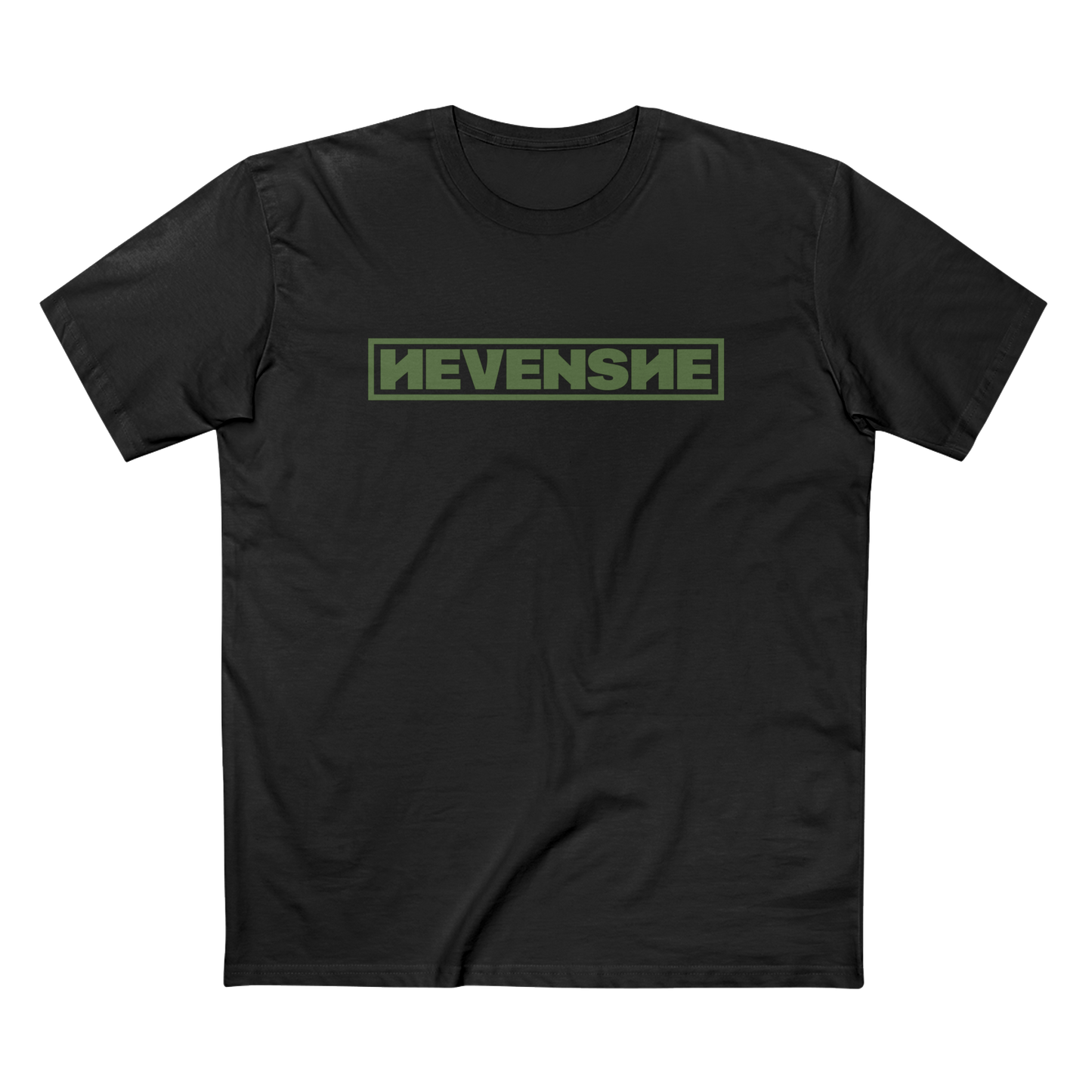 Hevenshe Khaki Green Logo on Black Tee